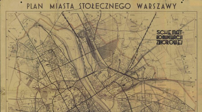 Plan Warszawy z projektem komunikacji szynowej w mieście z 1938 roku