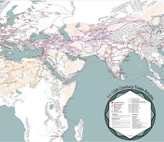 Bardzo dokładna mapa szlaków handlowych z XI i XII wieku