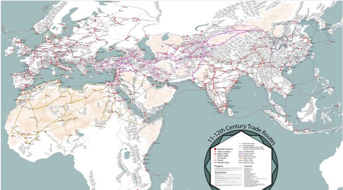Bardzo dokładna mapa szlaków handlowych z XI i XII wieku