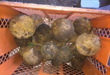 Kosz kul armatnich i granatów moździerzowych znalezionych przez poszukiwacza (GALERIA)