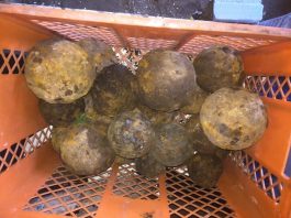 Kosz kul armatnich i granatów moździerzowych znalezionych przez poszukiwacza (GALERIA)