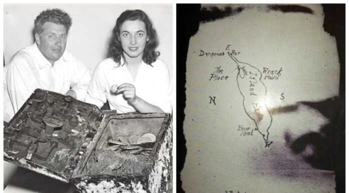 Prawdziwa mapa i skarb piratów odkryty wykrywaczem Edward Rowe Snow i odkryty przez niego piracki skarb Edwarda Low