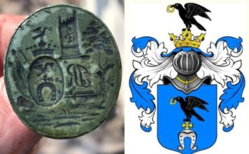 Pieczęć lakowa z polskim herbem Ślepowron znaleziona na wschodzie