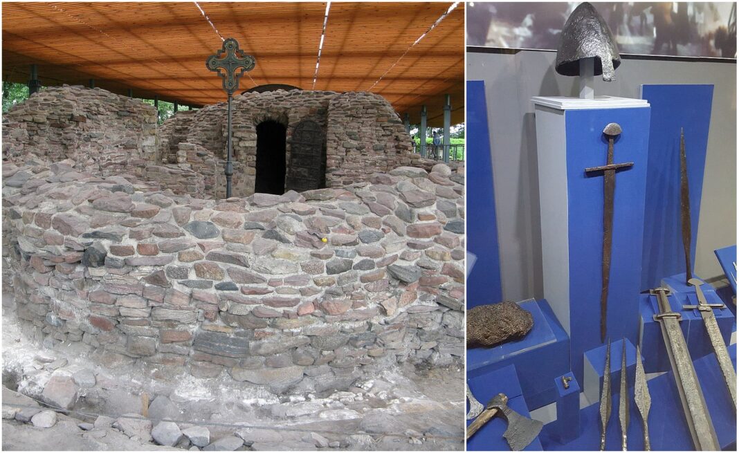 Ostrów Lednicki ruiny palatium i zabytki