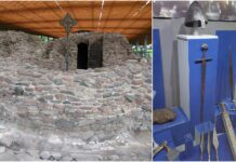 Zabytki średniowieczne z Ostrowa Lednickiego na wystawie w Biskupinie Ostrów Lednicki ruiny palatium i zabytki