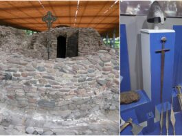 Zabytki średniowieczne z Ostrowa Lednickiego na wystawie w Biskupinie Ostrów Lednicki ruiny palatium i zabytki