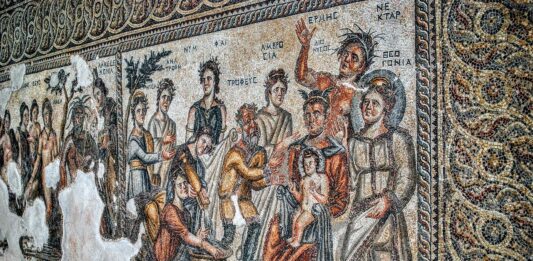 Antychrześcijańska mozaika w domu Nea Pafos na Cyprze mozaika Nea Pafos Cypr