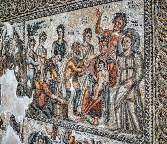 Antychrześcijańska mozaika w domu Nea Pafos na Cyprze mozaika Nea Pafos Cypr