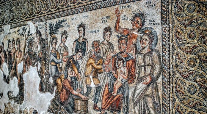 Antychrześcijańska mozaika w domu Nea Pafos na Cyprze mozaika Nea Pafos Cypr