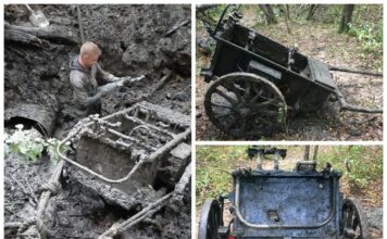 Niemiecki wózek IF9 wydobyty z bagna w Kurlandii (GALERIA) wozek Infanteriekarren IF9 Kurlandia