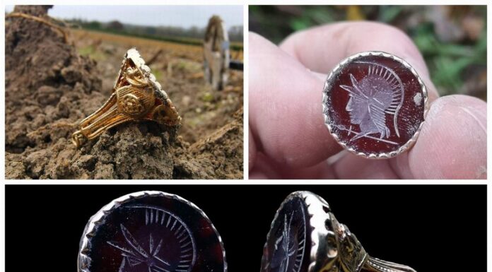 Piękna złota wiktoriańska pieczęć z centurionem odkryta przez Polaka (GALERIA +FILM)