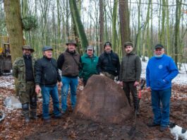 Police. Odkryli i wydobyli w lesie ważący ponad 3 tony pomnik z końca XIX wieku Pomnik Pomorskiego Towarzystwa Leśnego z 1884 roku