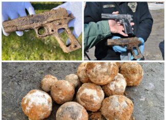 Rosyjskie kule armatnie i amerykański pistolet – znaleziska poszukiwaczy w Twierdzy Modlin (GALERIA) pistolet colt i kule armatnie Twierdza Modlin