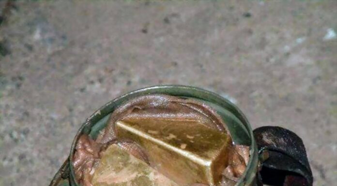 Dwie sztaby złota ukryte w puszce na maskę z IIWŚ sztabki złota