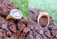 Cenny masywny złoty pierścień odkryty przez poszukiwacza (GALERIA) Złoty sygnet intaglio