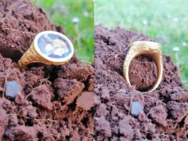 Cenny masywny złoty pierścień odkryty przez poszukiwacza (GALERIA) Złoty sygnet intaglio