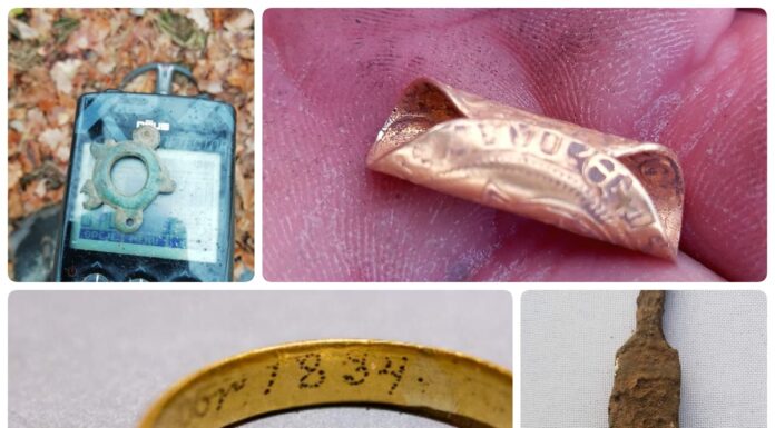 Odkrywa skarby na Pomorzu – znalazł złotą monetę i wiele więcej (GALERIA) poszukiwania złota moneta obrączka