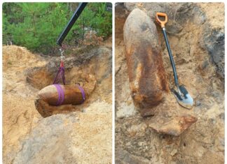 Ćwierćtonowa bomba z okresu IIWŚ znaleziona przez grzybiarza… bomba na drodze w lesie