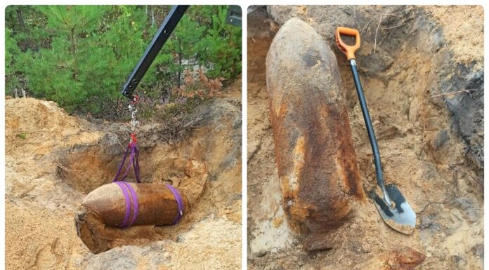 Ćwierćtonowa bomba z okresu IIWŚ znaleziona przez grzybiarza… bomba na drodze w lesie