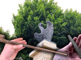 Szukając orła z pomnika odkryli artefakt sprzed kilku tysięcy lat! (GALERIA +FILM) Orzeł z pomnika w Czarkowych i artefakty