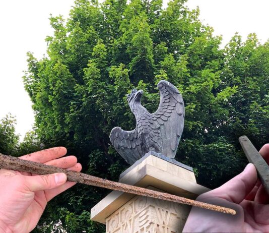 Szukając orła z pomnika odkryli artefakt sprzed kilku tysięcy lat! (GALERIA +FILM) Orzeł z pomnika w Czarkowych i artefakty