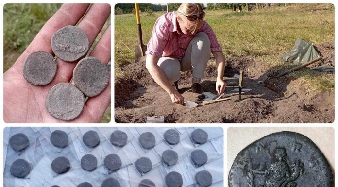 Skarb ogromnych rzymskich sesterców odkryty w Borach Tucholskich (GALERIA) Skarb rzymskich sestercji - monet z brązu