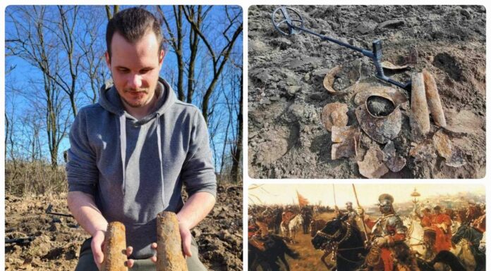 Husarska zbroja – niesamowite artefakty odkryte przez poszukiwacza (GALERIA +FILM) Patryk Chmielewski "Profesor Detektorysta" i odkryta przez niego zbroja husarska