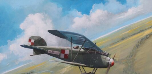 Rocznica pierwszego w historii polskiego lotnictwa zestrzelenia balonu nieprzyjacielskiego Obraz przedstawiający scenę ataku pil. Franciszka Jacha na balon ukraiński autorstwa Pana Roberta Firszta