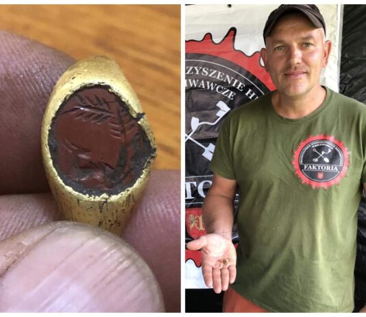 Złoty rzymski pierścień odkryty przez poszukiwacza pod Gdańskiem (GALERIA) Złoty rzymski pierścień