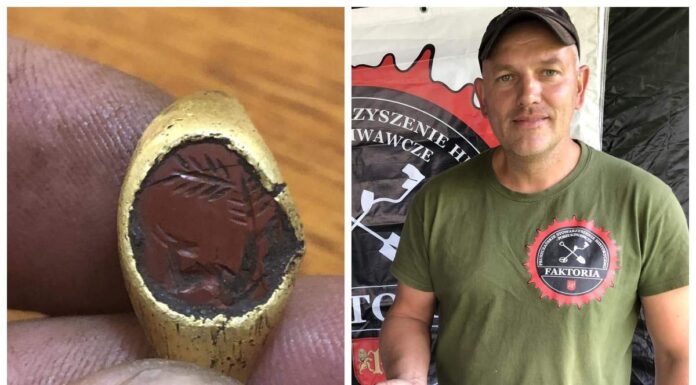 Złoty rzymski pierścień odkryty przez poszukiwacza pod Gdańskiem (GALERIA) Złoty rzymski pierścień