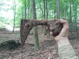 Średniowieczny topór odkryty w lesie pod Szczecinem (GALERIA) Średniowieczny topór odkryty w lesie pod Szczecinem fot. Stowarzyszenie Szczecińska Grupa Eksploracyjna