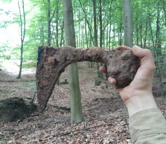 Średniowieczny topór odkryty w lesie pod Szczecinem (GALERIA) Średniowieczny topór odkryty w lesie pod Szczecinem fot. Stowarzyszenie Szczecińska Grupa Eksploracyjna