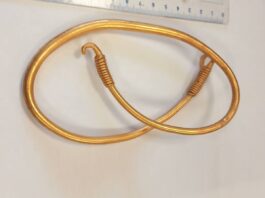 Ogromny złoty naszyjnik w skarbie spod Kalisza (GALERIA) Złoty naszyjnik gocki spod Kalisza fot. DENAR Kalisz - Stowarzyszenie Poszukiwaczy Śladów Historii