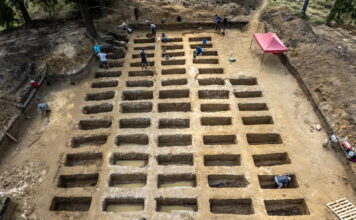 Ponad 60 nieznanych grobów odkrytych na terenie obozu w Łambinowicach Kwatera obejmowała 60 pojedynczych grobów (fot. D. Frymark; zbiory Centralnego Muzeum Jeńców Wojennych).