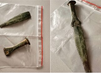Sztylet z epoki brązu odkryty pod Namysłowem (GALERIA) sztylet znaleziony w dwóch częściach