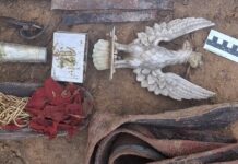 Orzeł z głowni sztandaru 12 pal odkryty w lesie! (GALERIA)