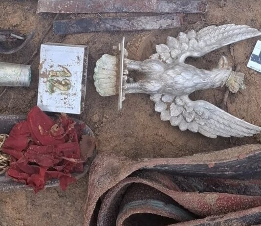 Orzeł z głowni sztandaru 12 pal odkryty w lesie! (GALERIA)