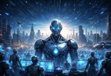 7. nie kr(A)dn(I)j Prompt wygenerowany przez Chat GPT: Stwórz zdjęcie tytułowe do artykułu na temat przyszłości przejętej przez AI. Jak i samo jego ewentualne zobrazowania w formie graficznej.