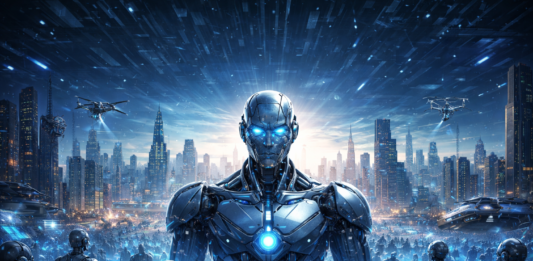 7. nie kr(A)dn(I)j Prompt wygenerowany przez Chat GPT: Stwórz zdjęcie tytułowe do artykułu na temat przyszłości przejętej przez AI. Jak i samo jego ewentualne zobrazowania w formie graficznej.