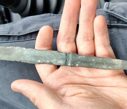 Sztylet z brązu odnaleziony podczas poszukiwań na terenach leśnych sztylet