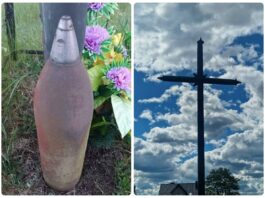 Militarna kapliczka – stała wiele lat, nagle zaczęła przeszkadzać Kapliczka z pociskami fot. Policja Płońsk
