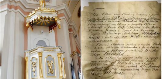 Kapsuła czasu ukryta w ambonie, którą ks. Strusiński zostawił 140 lat temu Kapsuła czasu odnaleziona w ambonie