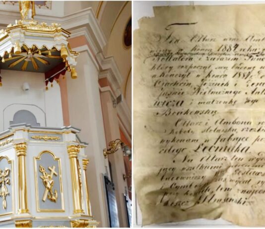 Kapsuła czasu ukryta w ambonie, którą ks. Strusiński zostawił 140 lat temu Kapsuła czasu odnaleziona w ambonie